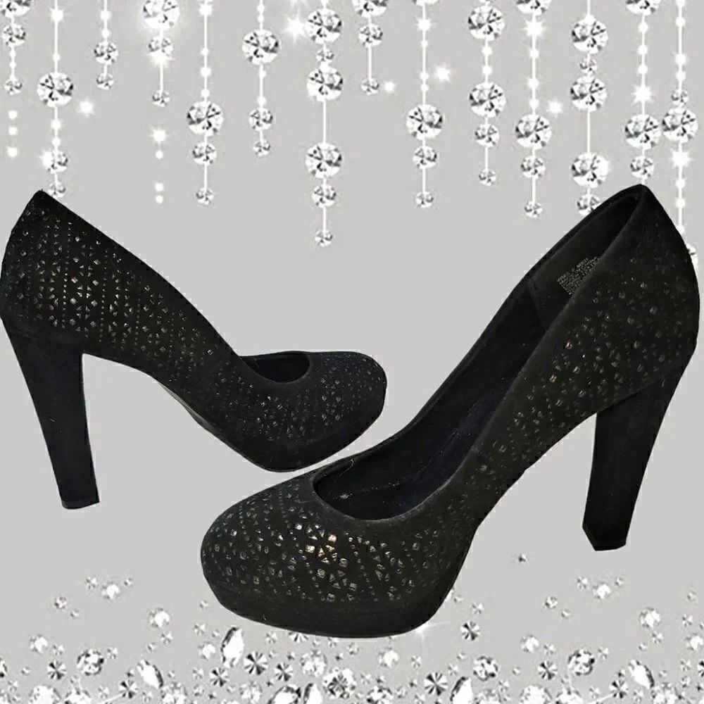 Juicy COUTURE velvety black peek-a-boo Heels